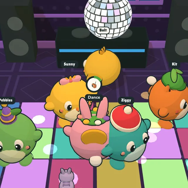 Critters dancing under the disco ball at The Glow nightclub