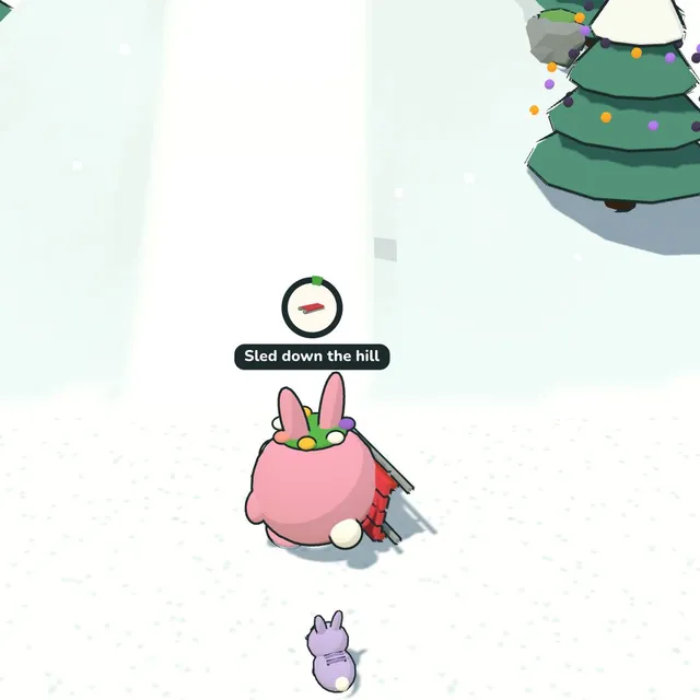 A critter sledding down the snowy peak